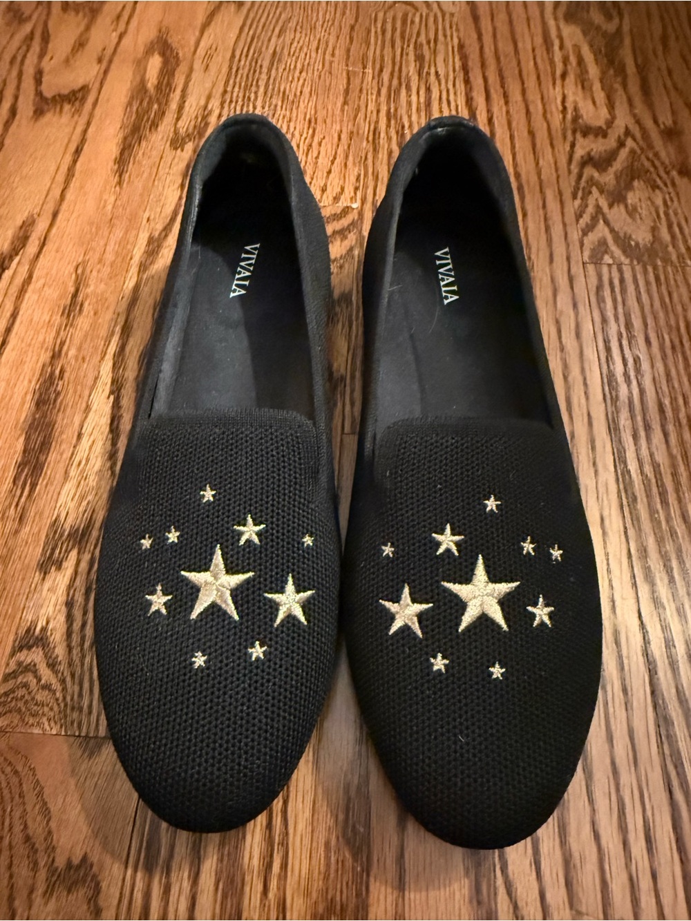 VIVAIA Black Star Embroidered Knit Loafers Flats Size 39 / US 8.5